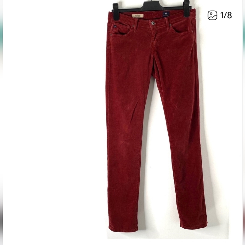 AG Adriano Goldschmied Slim Straight (The Stevie) Cords In Rustic Red.